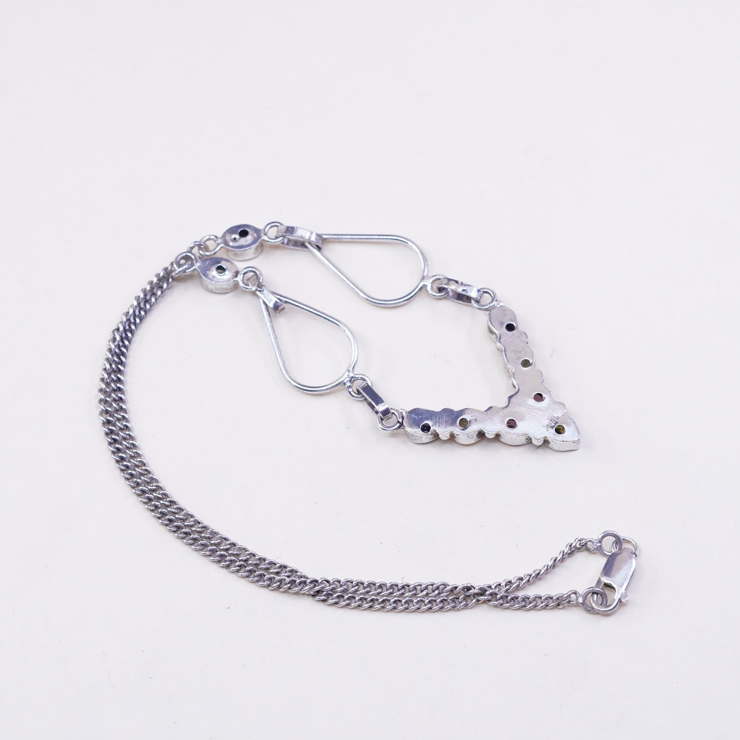 18” handmade V necklace, sterling silver 925 curb chain topaz crystal citrine