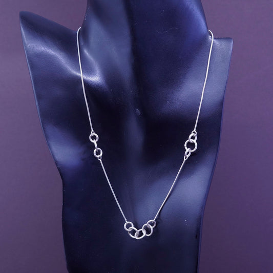 16+2”, Sterling silver necklace, 925 circle chain with entwined circle pendant