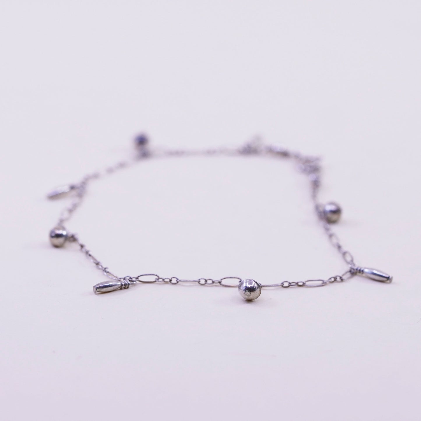 9.5”, Vintage sterling silver handmade anklet bracelet, 925 circle chain charms