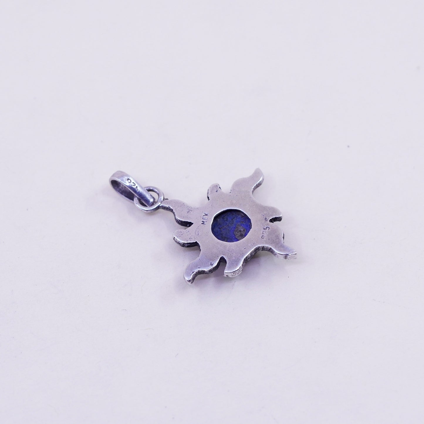 Vintage Mexico sterling 925 silver handmade sun pendant with circle sodalite