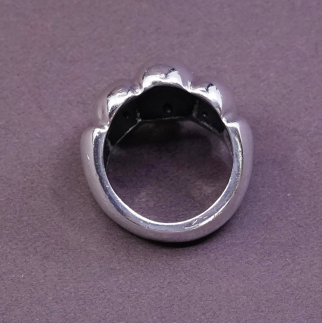 sz 7.25, vtg modern Sterling silver handmade ring, heavy 925 ribbed band