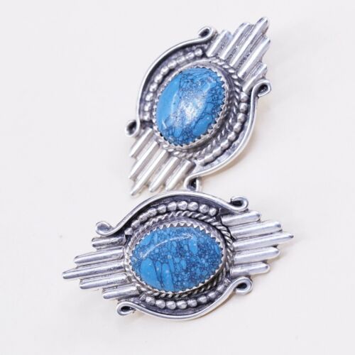 Navajo Jacob Kahe handmade Sterling 925 Silver Ribbed earrings W/ Turquoise