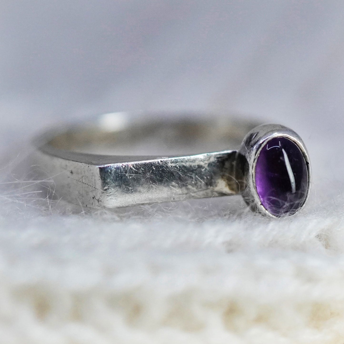 Size 6, vintage Sterling silver cocktail ring, 925 stackable band with amethyst