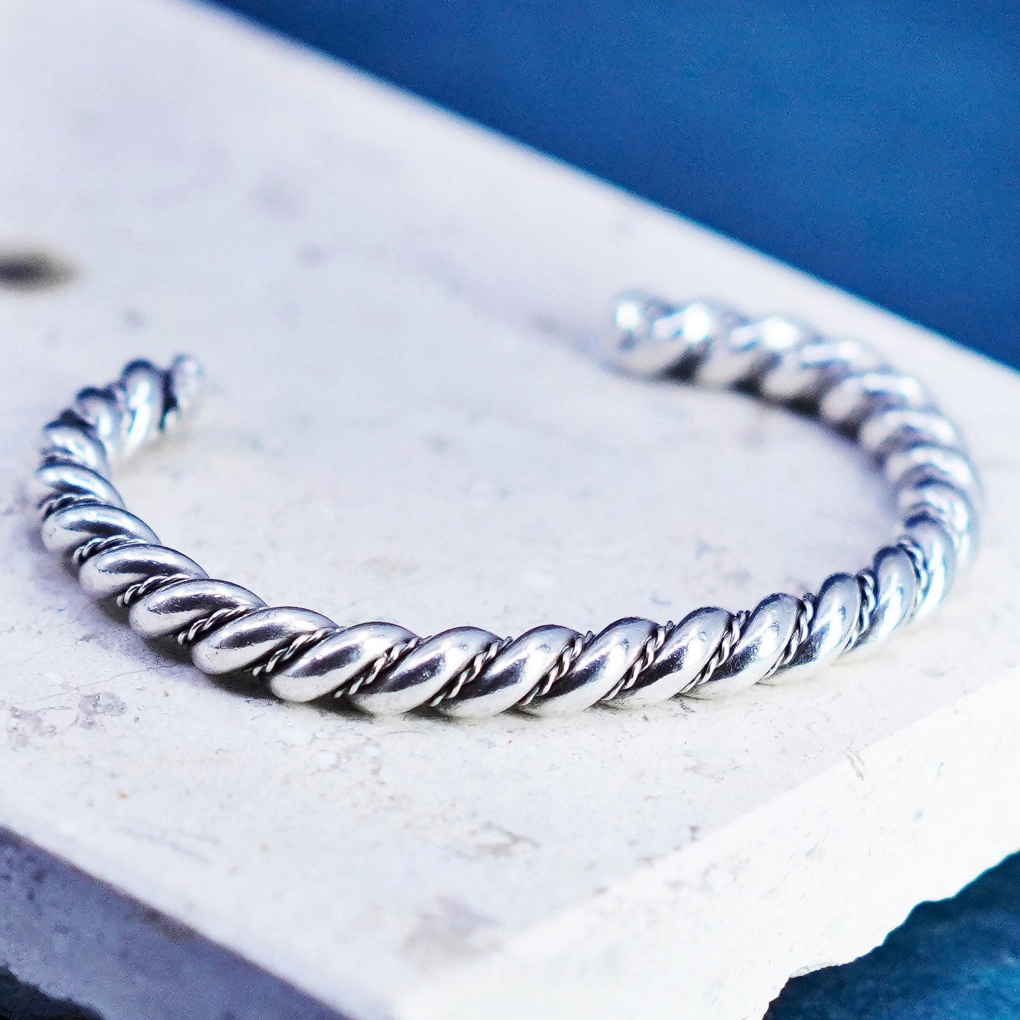 6.25”, Native American Lucky sterling silver bracelet, 925 twisted cable cuff