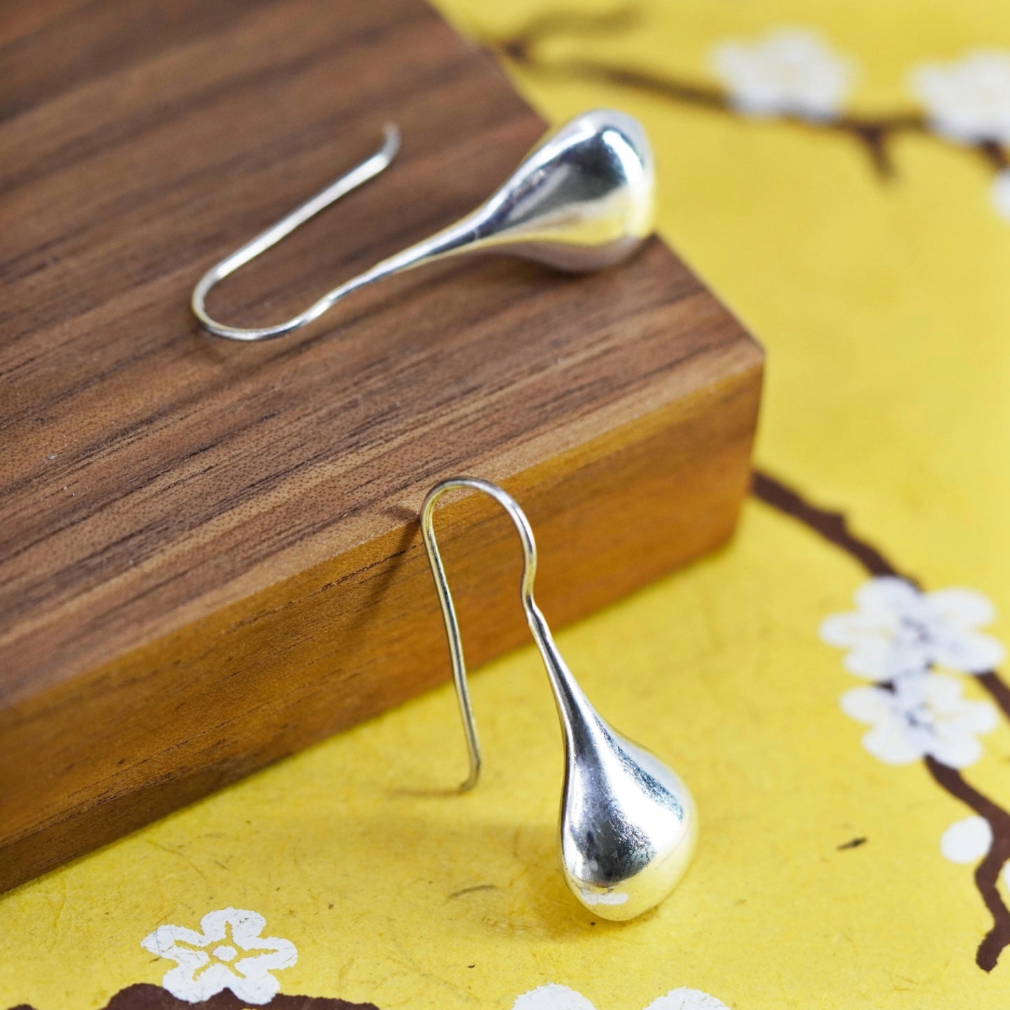 Vintage Sterling silver handmade earrings, 925 teardrop drops
