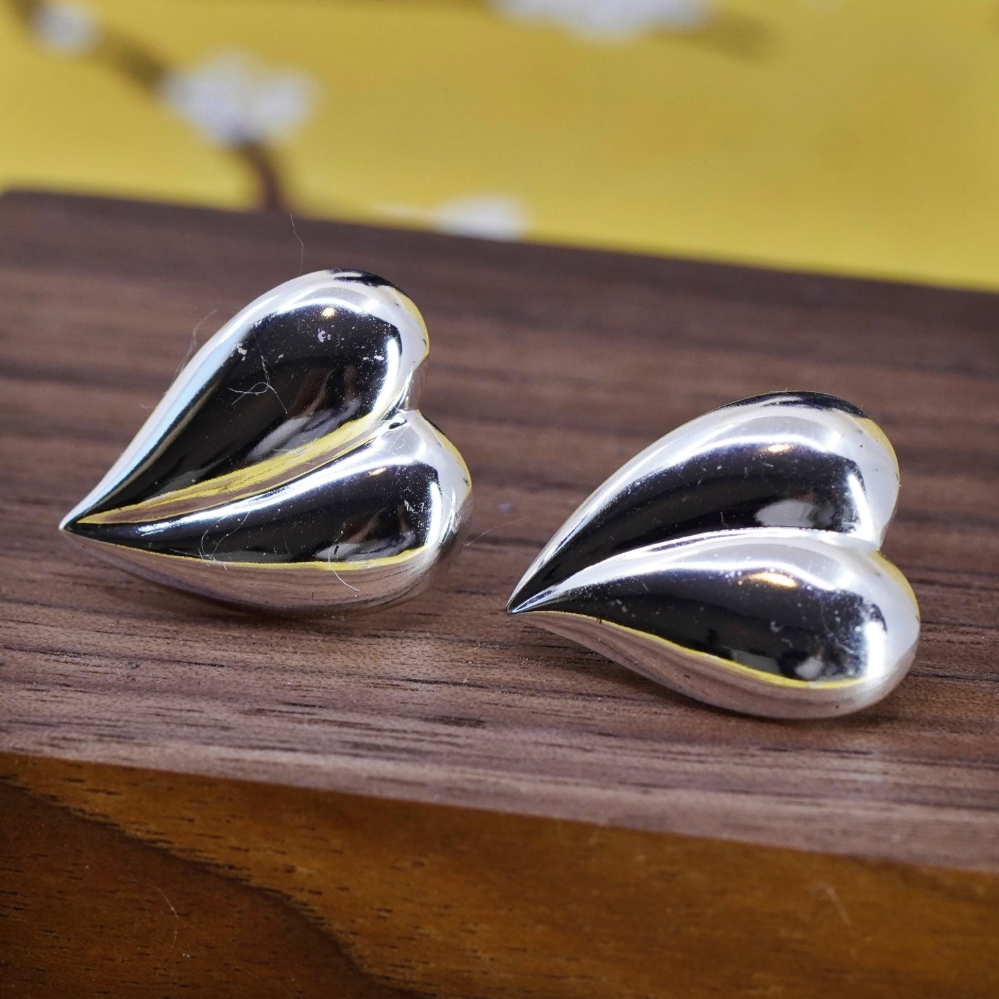 Vintage Sterling silver handmade clip on, modern 925 heart earrings