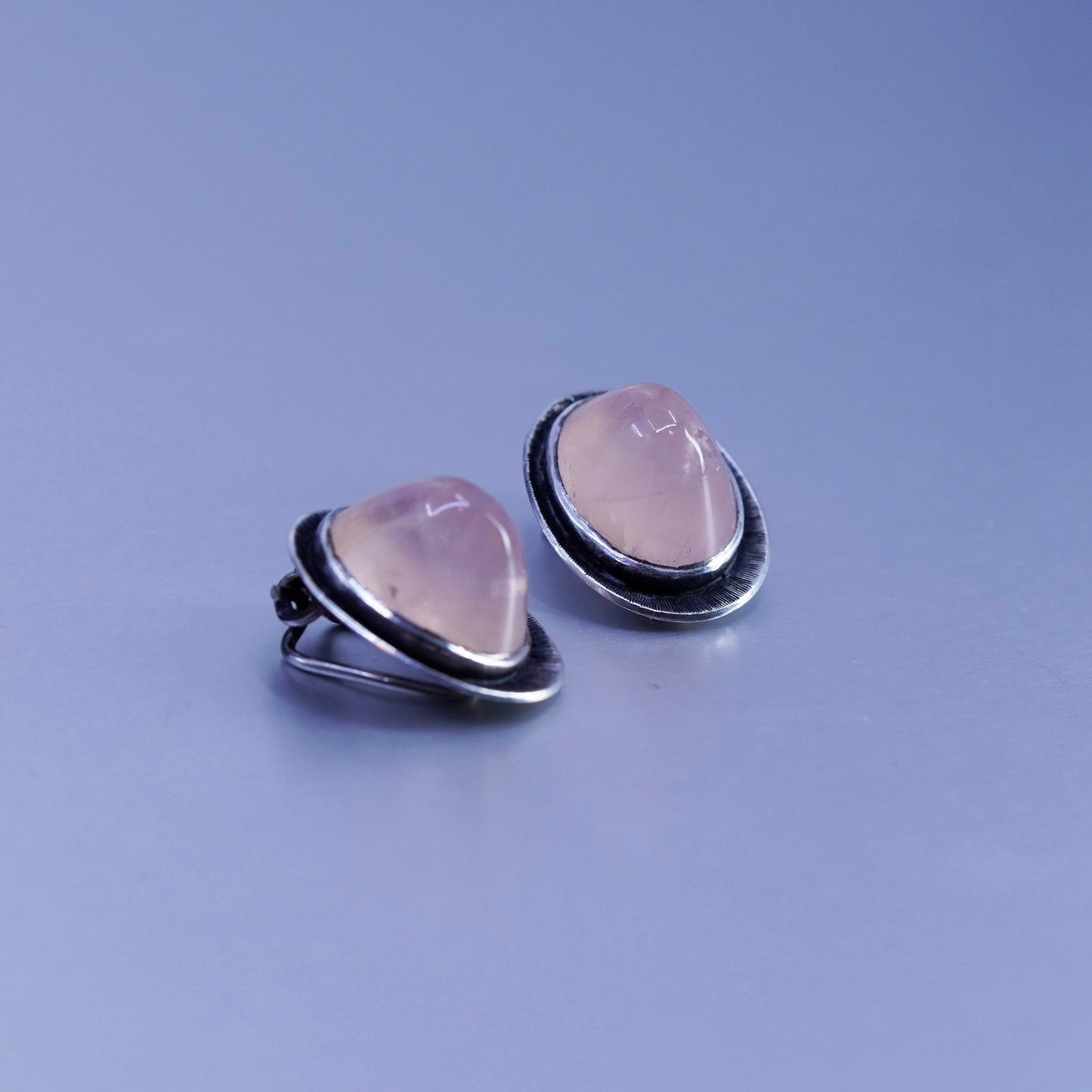 Native Wilbur Wauneka Navajo Sterling 925 silver earrings, clip on rose quartz