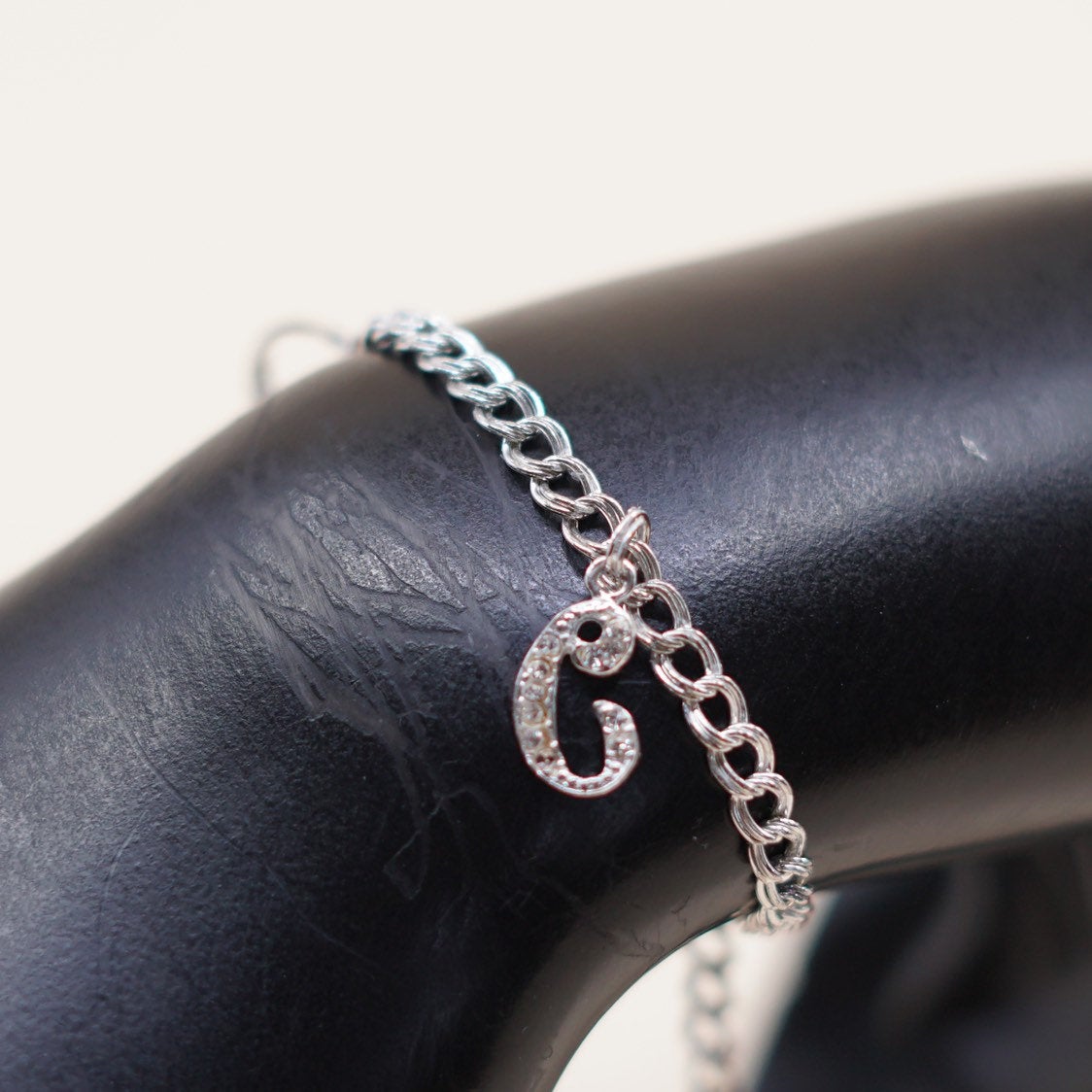 7”, VTG sterling silver double curb link chain, 925 bracelet w/ engagement ring