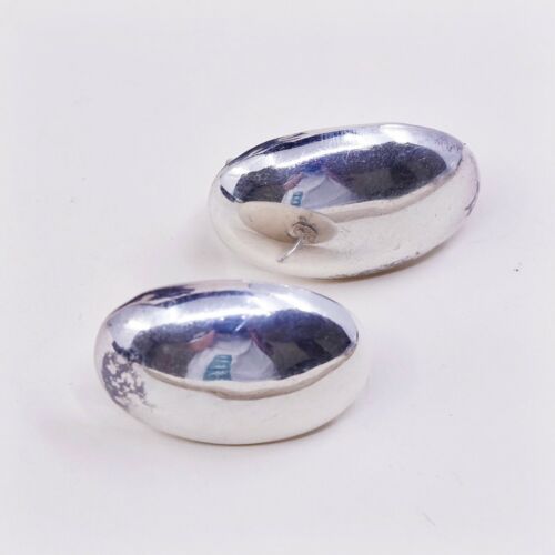 Vintage Simple Sterling 925 Silver Handmade High Polished Mexico Earrings