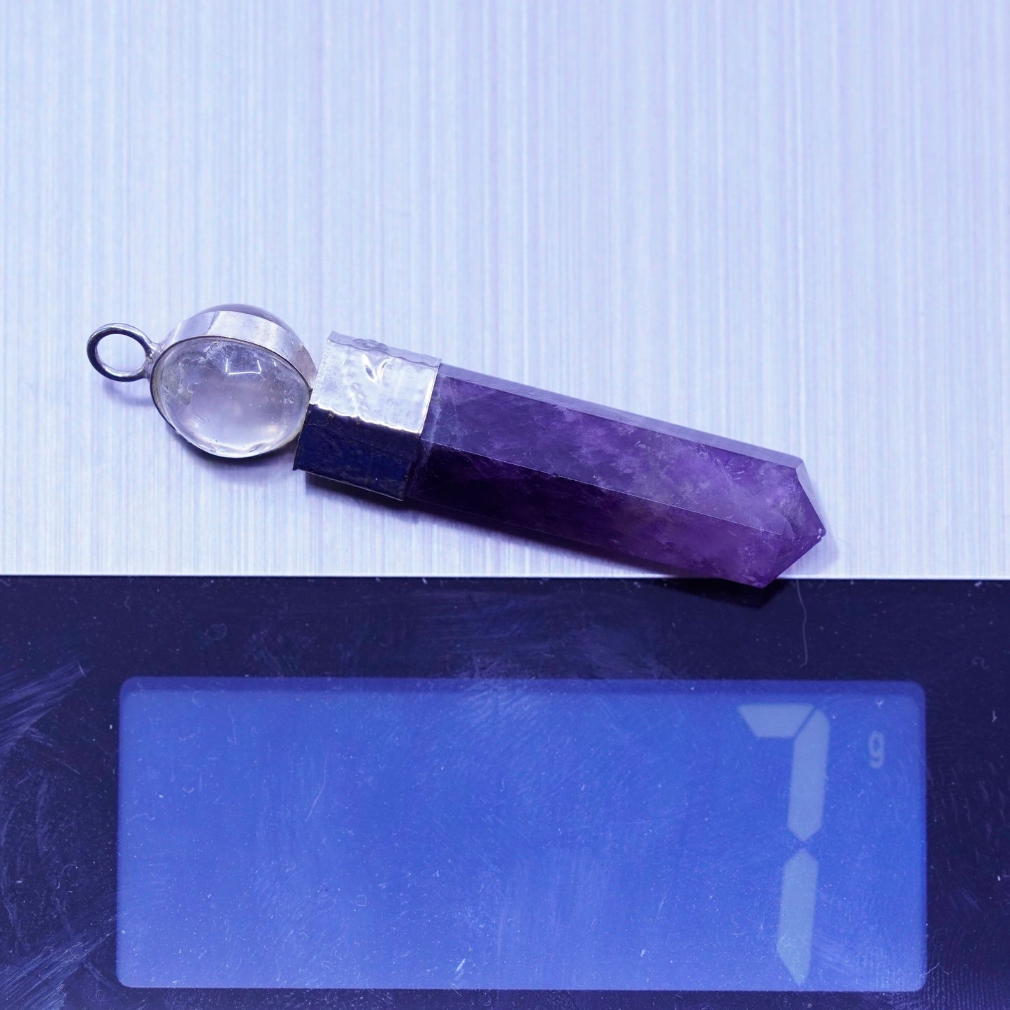 antique sterling 925 silver healing crystal pendant with amethyst