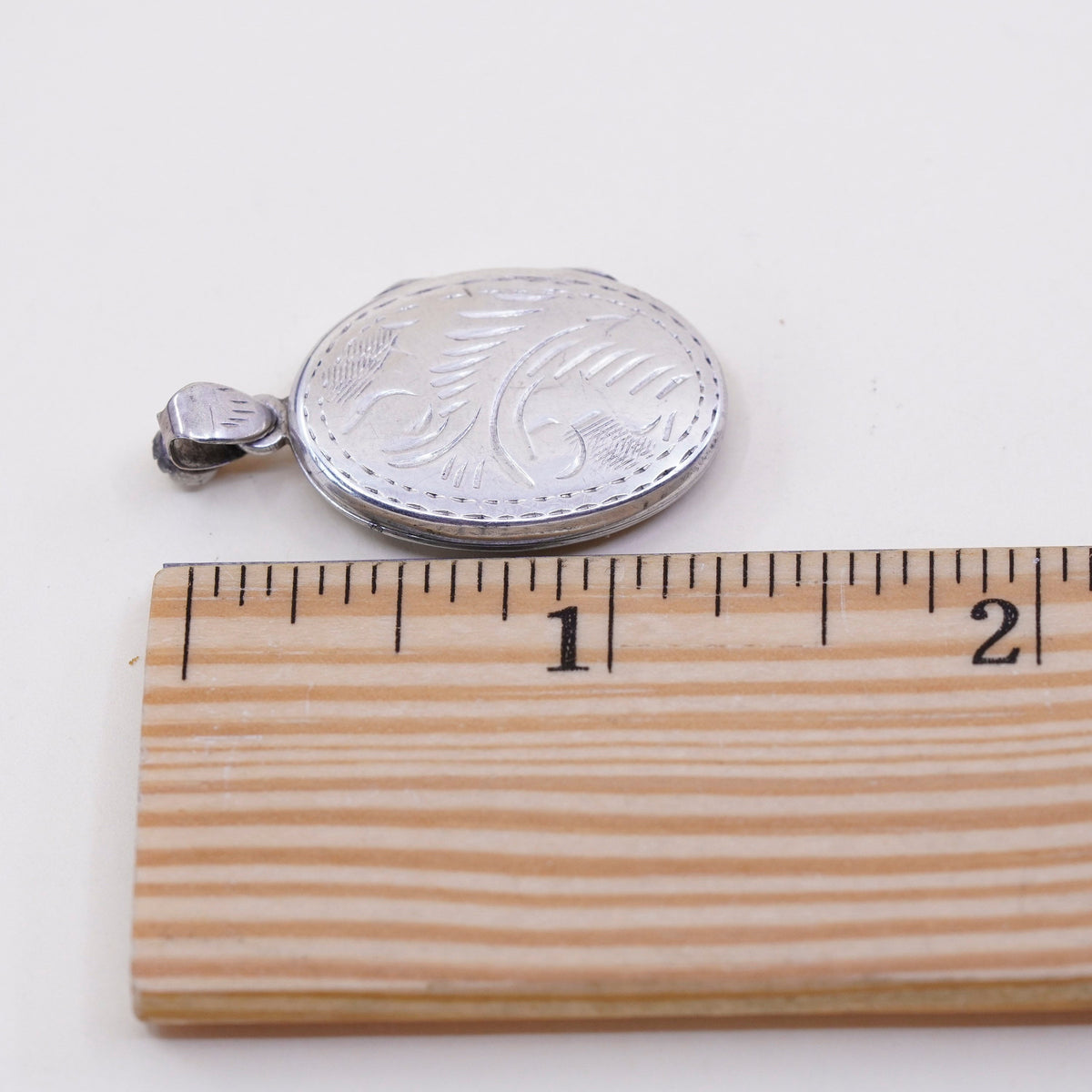 Vintage Sterling silver oval pendant, 925 floral handmade photo locket charm
