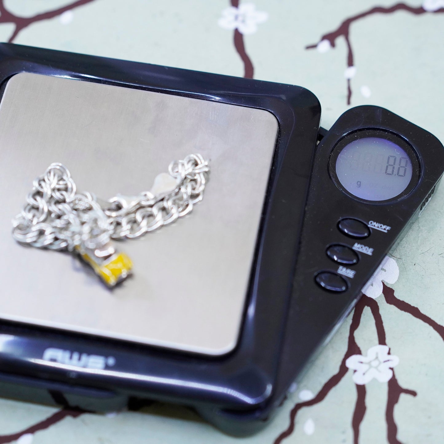 7”, sterling silver double curb bracelet, 925 chain enamel yellow cap car charm
