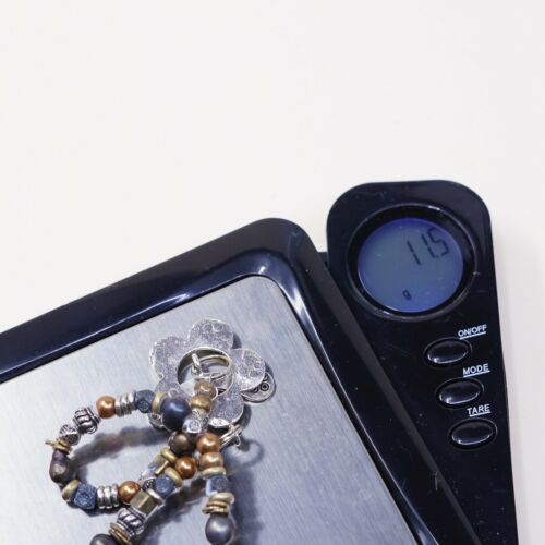 7”, Vtg Handmade Bead Bracelet, Gf Beads W/ Black Pearl W/ Flower Toggle Closure