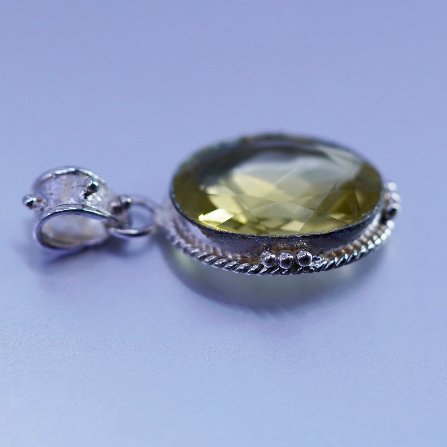 antique sterling 925 silver handmade pendant with oval citrine