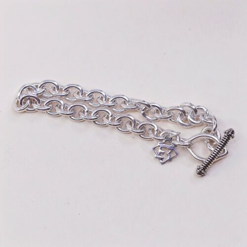 6.75”, 5mm, Vtg Sterling Silver Handmade Bracelet, 925 bold circle Charm chain