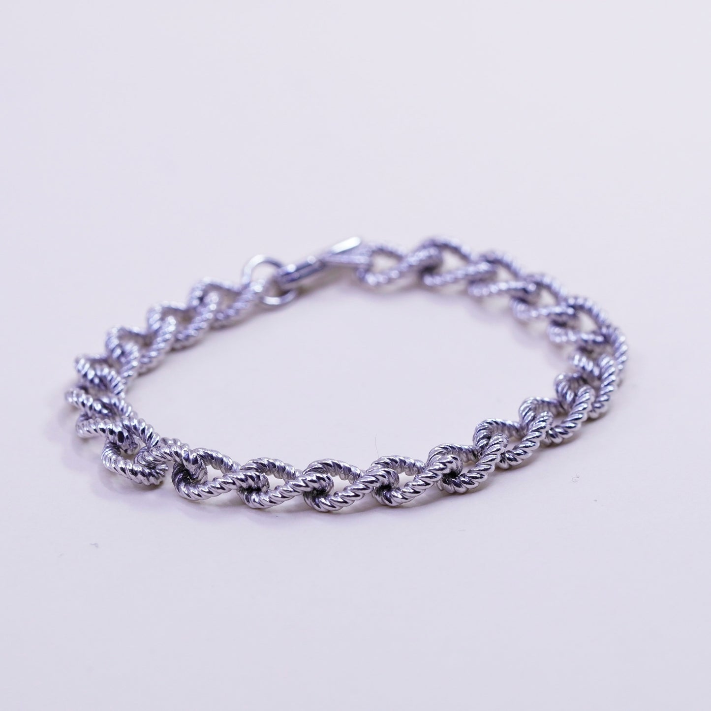 6.5”, 8mm, Vintage sterling 925 silver textured circle charm bracelet