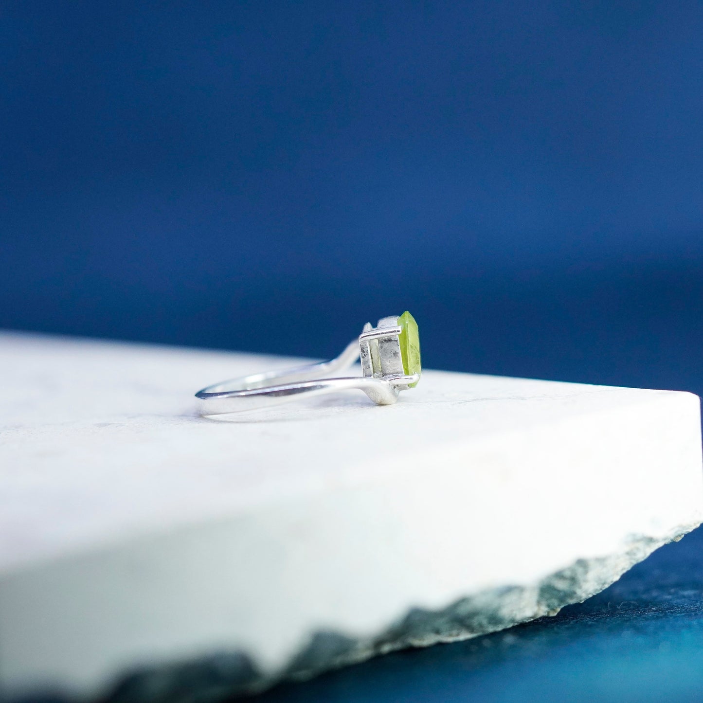 Size 7, vintage Sterling silver handmade ring, 925 stackable band with peridot
