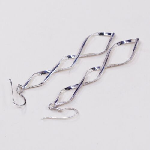 Vtg 925 Sterling Silver Handmade Twisted Dangle Earrings, Stamped 925