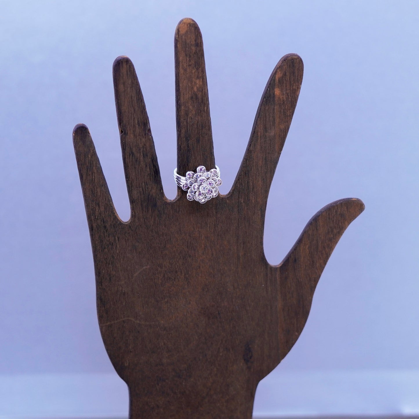 Size 7, vintage fashion Sterling 925 silver flower ring with cluster cz