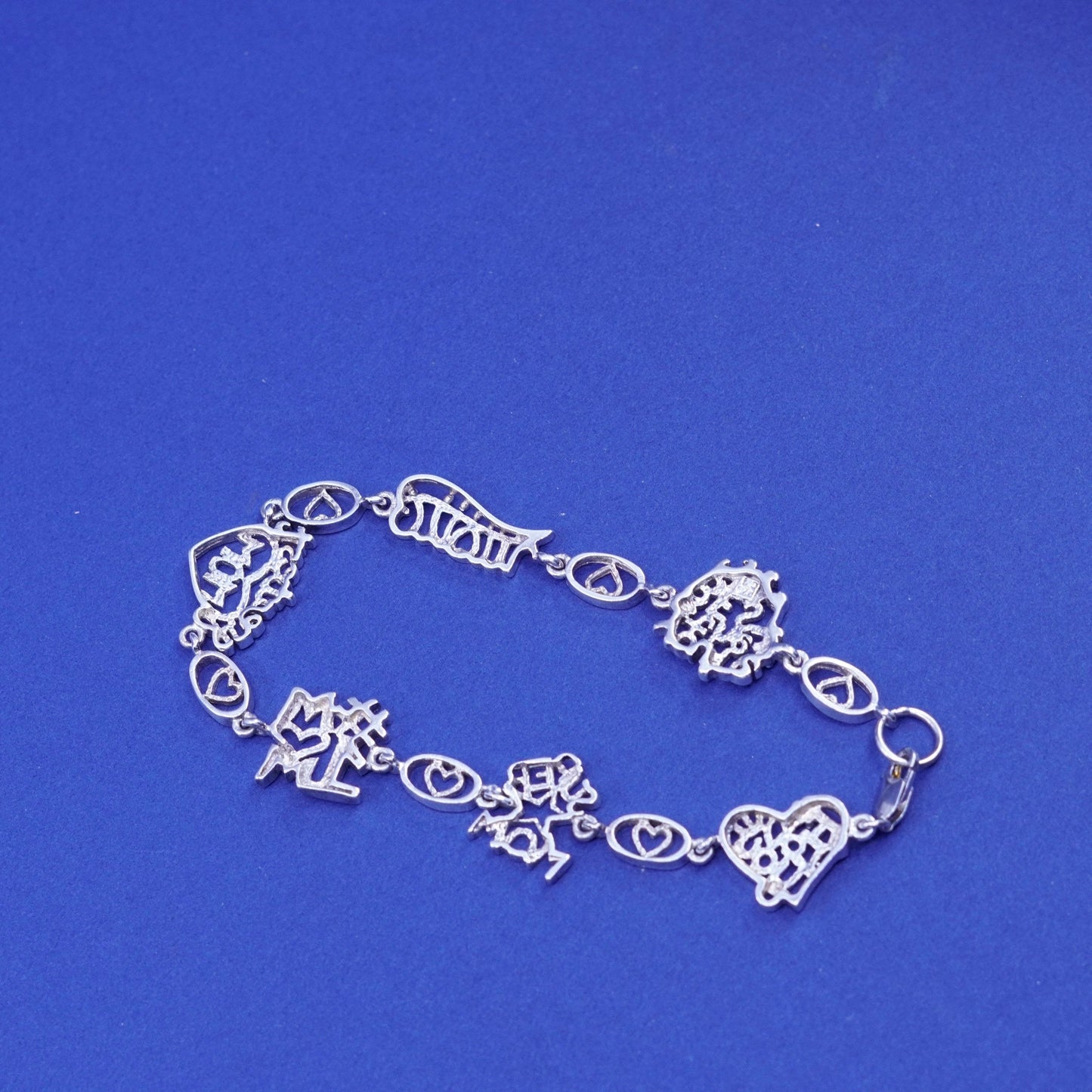 7.75”, vtg Sterling silver handmade bracelet, 925 motherhood chain with diamond
