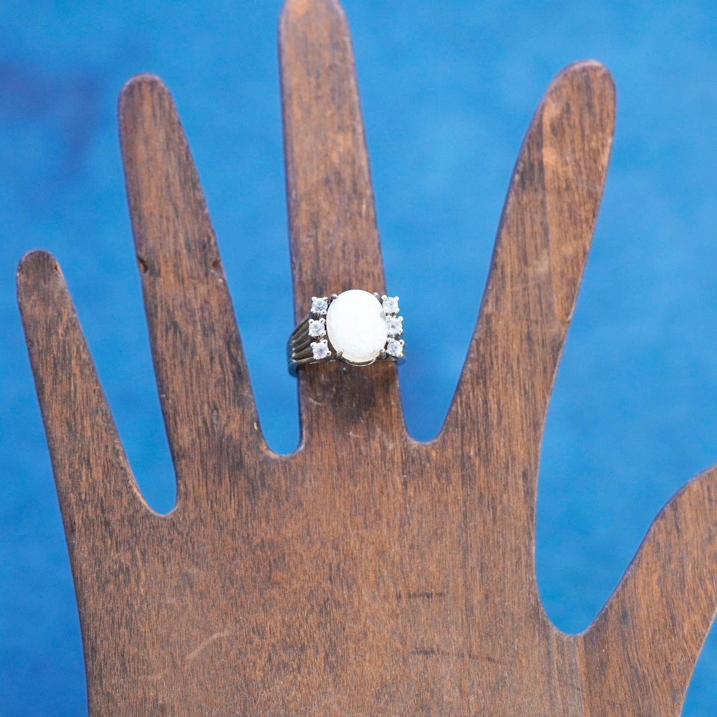 Size 6, vintage vermeil gold filled sterling 925 silver handmade ring opal cz