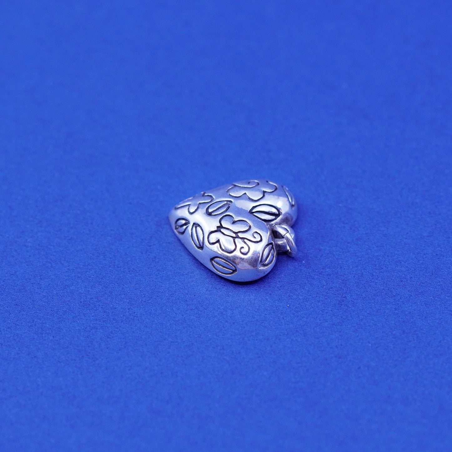 Vintage Sterling silver handmade pendant, 925 heart embossed flower butterfly