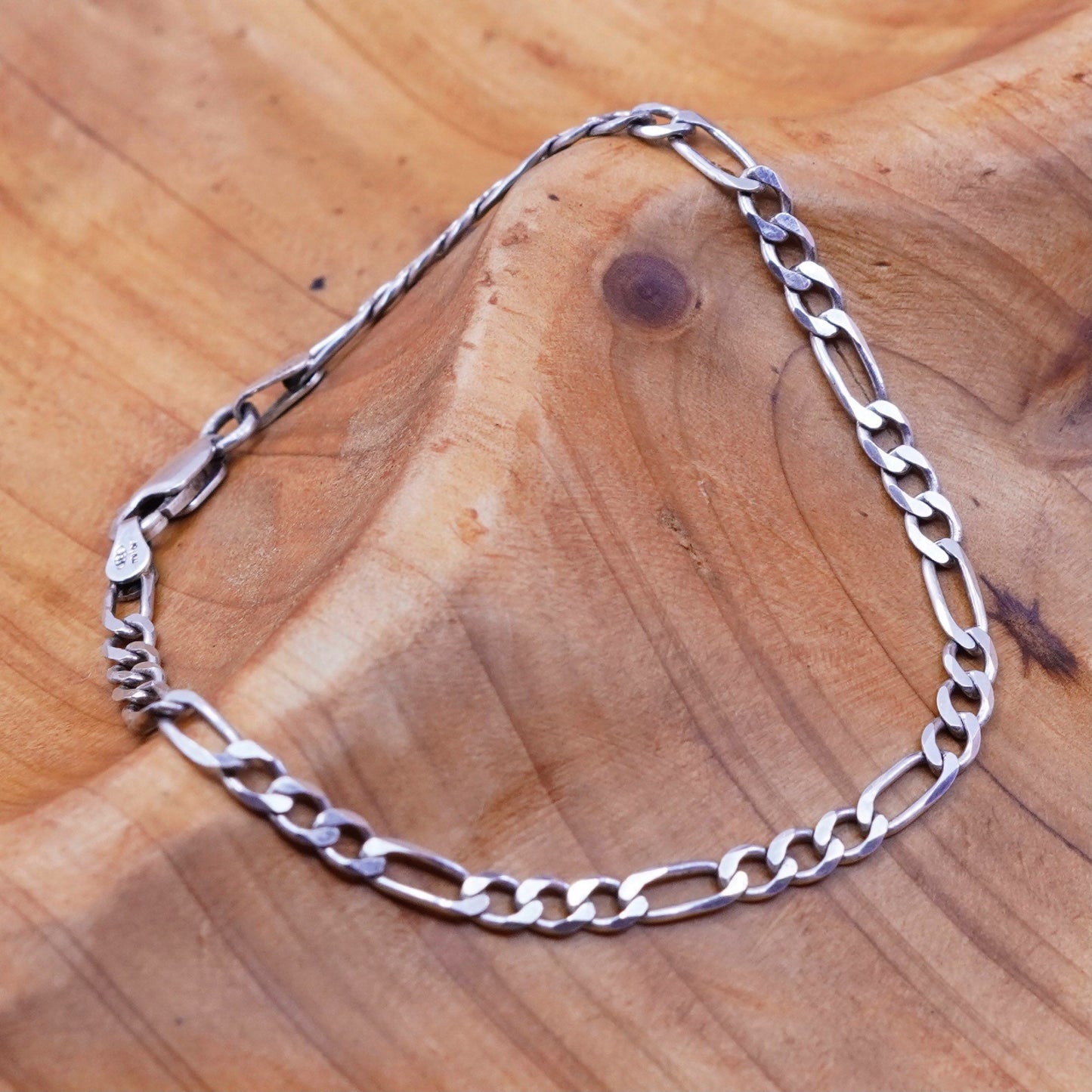 7”, 4mm, vintage milor Sterling silver bracelet, 925 figaro link chain