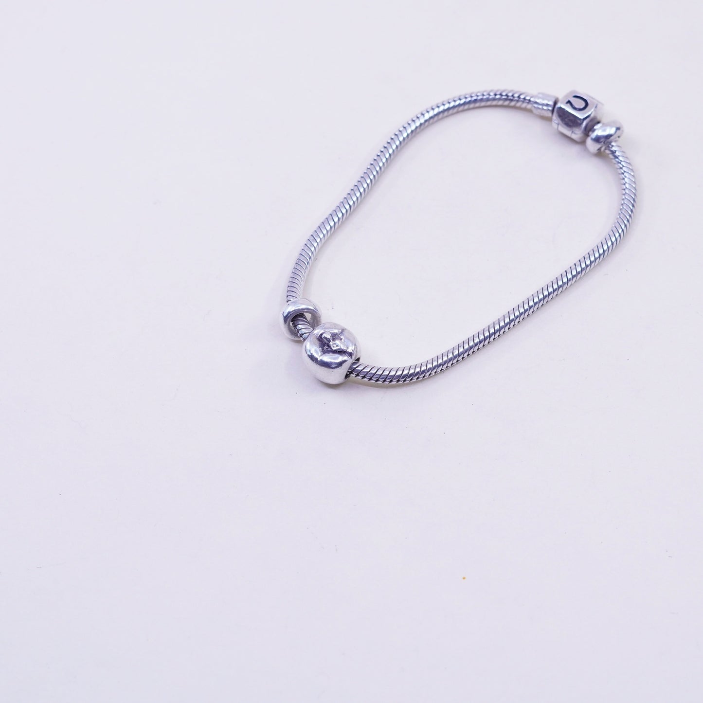 7”, Cham sterling silver handmade charm bracelet, 925 snake chain apple charm