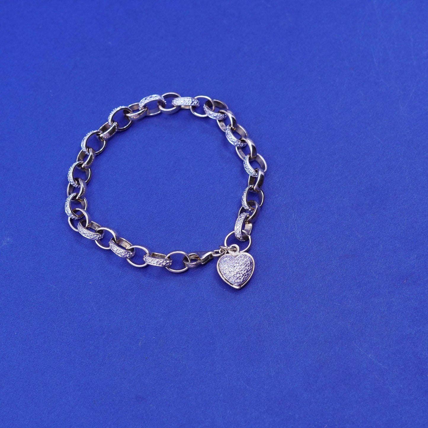 7”, vermeil gold filled sterling silver tennis bracelet, 925 chain heart charm