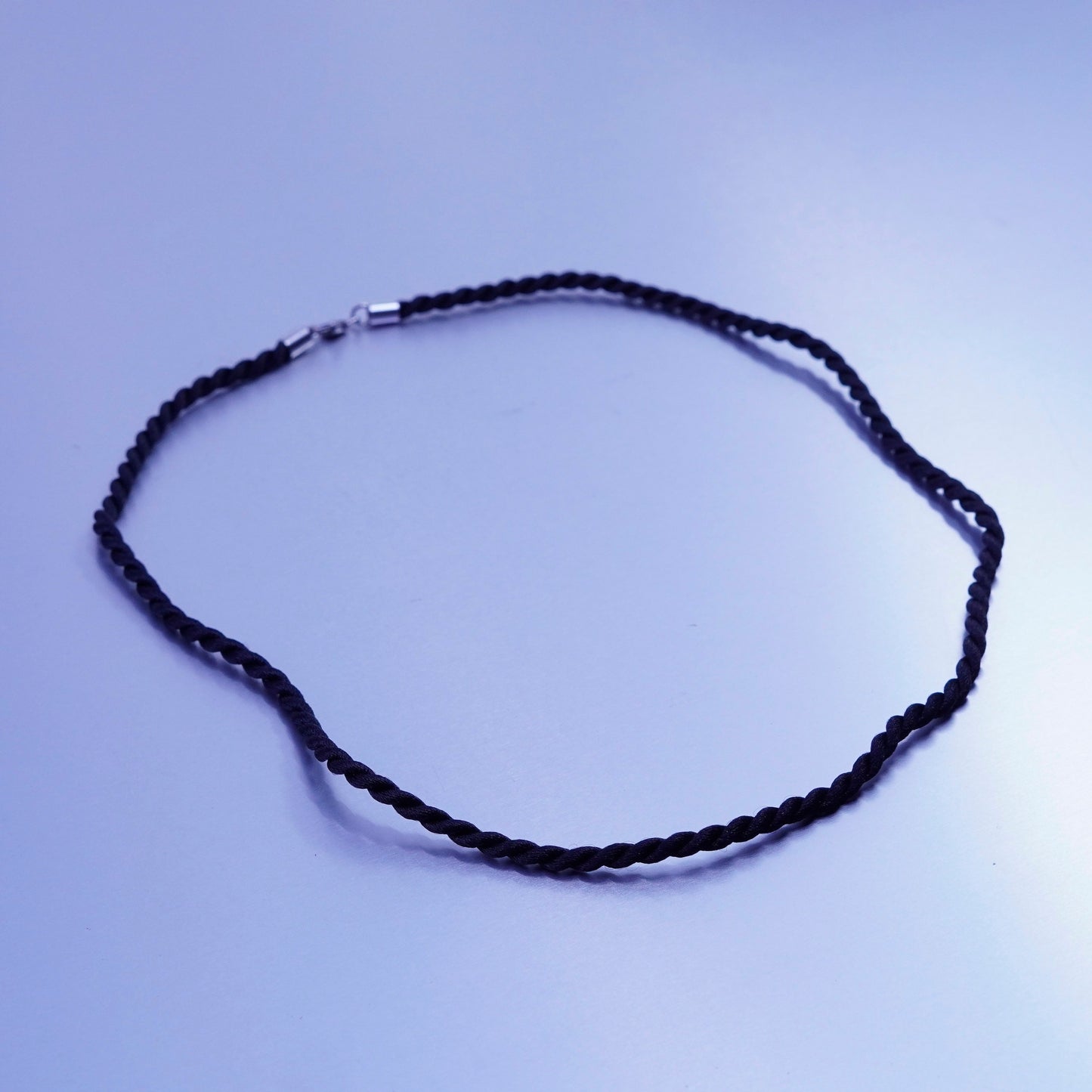 15”, vintage 925 Sterling Silver Handmade black silk rope Necklace