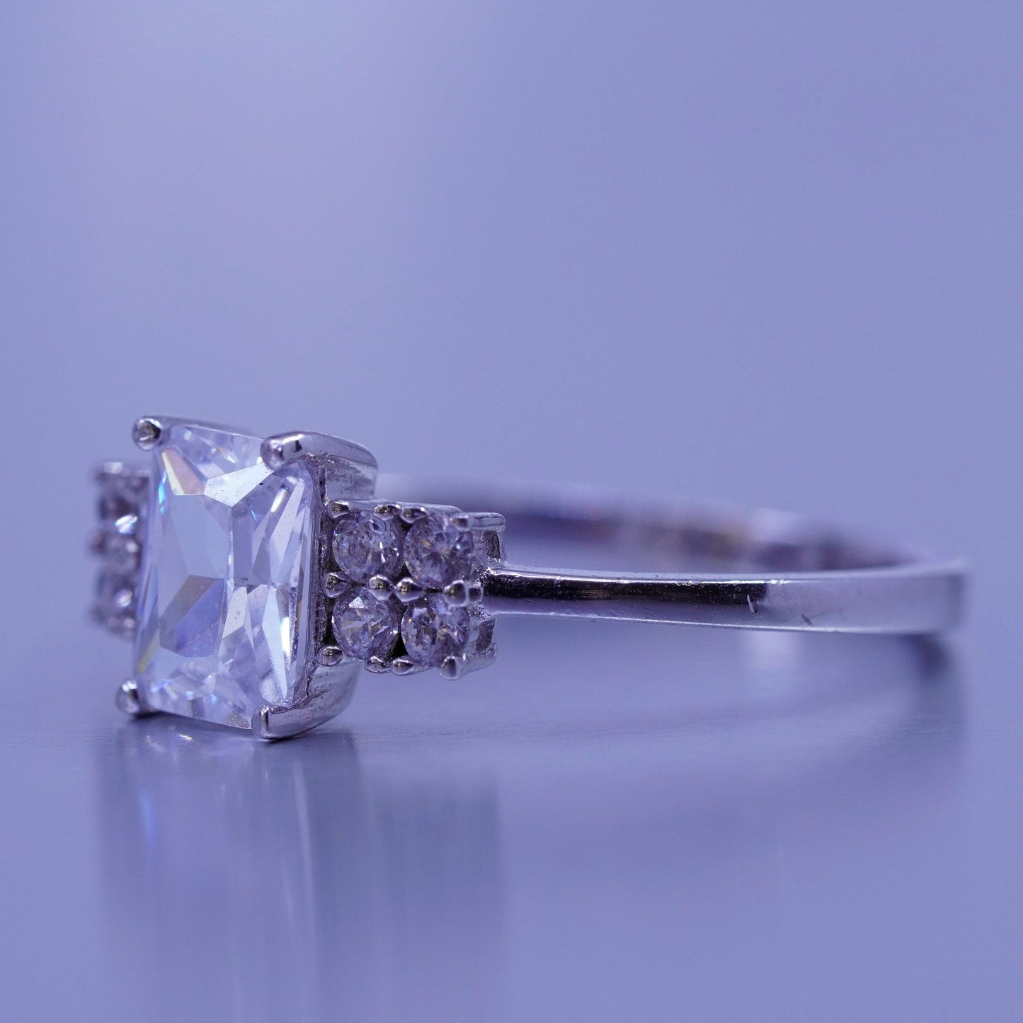 Size 8, vintage Sterling 925 silver handmade engagement ring with Cz