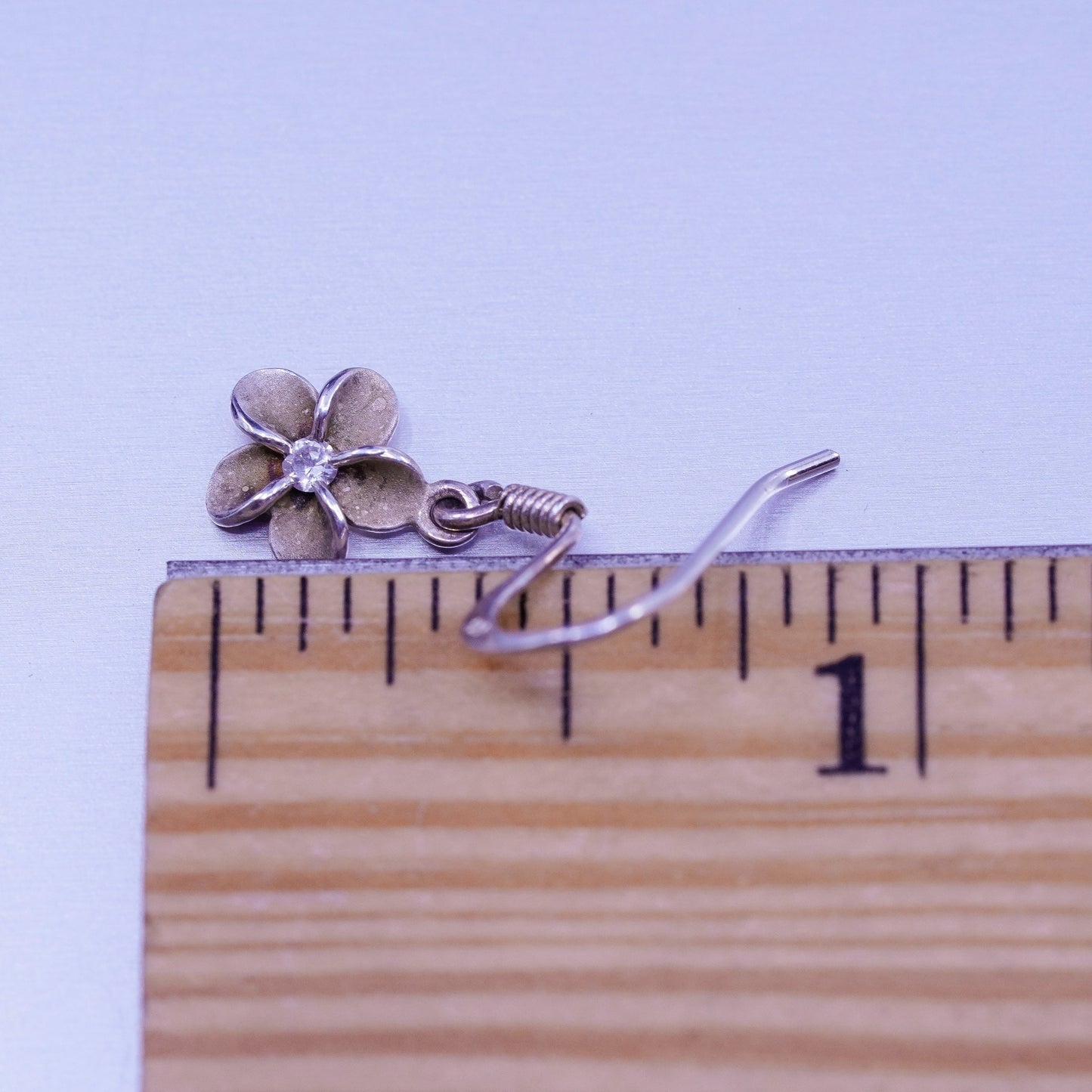 Vintage Sterling 925 silver handmade plumeria flower earrings with cz