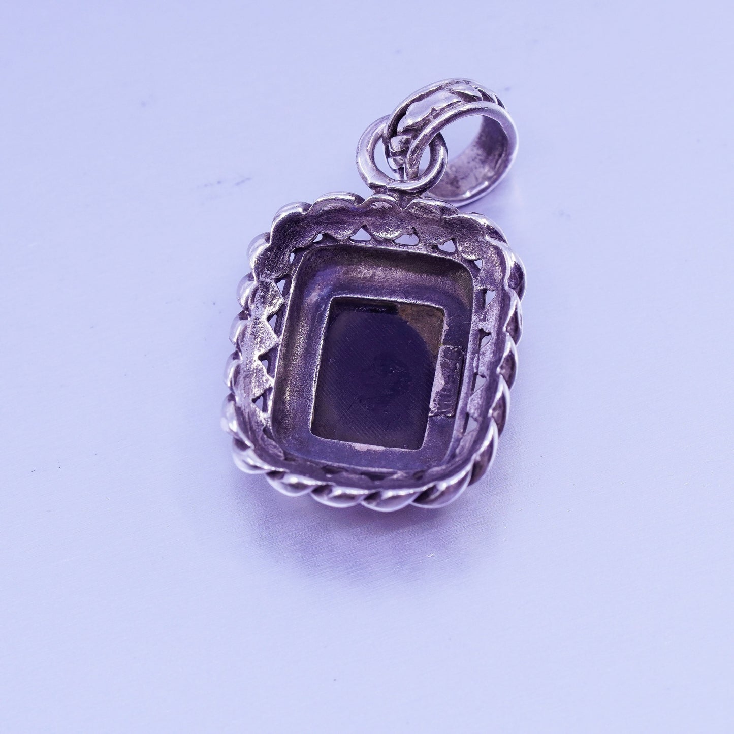 vintage handmade sterling 925 silver pendant with rectangular black onyx