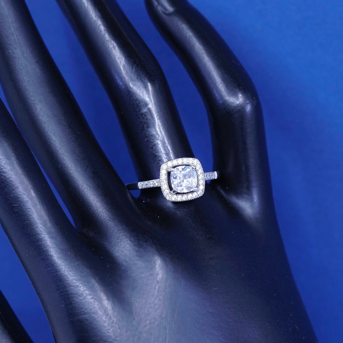 sz 9.25, vtg Sterling 925 silver engagement ring, w/ clear cz around
