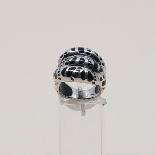 Sz 6, Vtg Sterling Silver Handmade Ring, 925 Silver Band W Obsidian Inlay