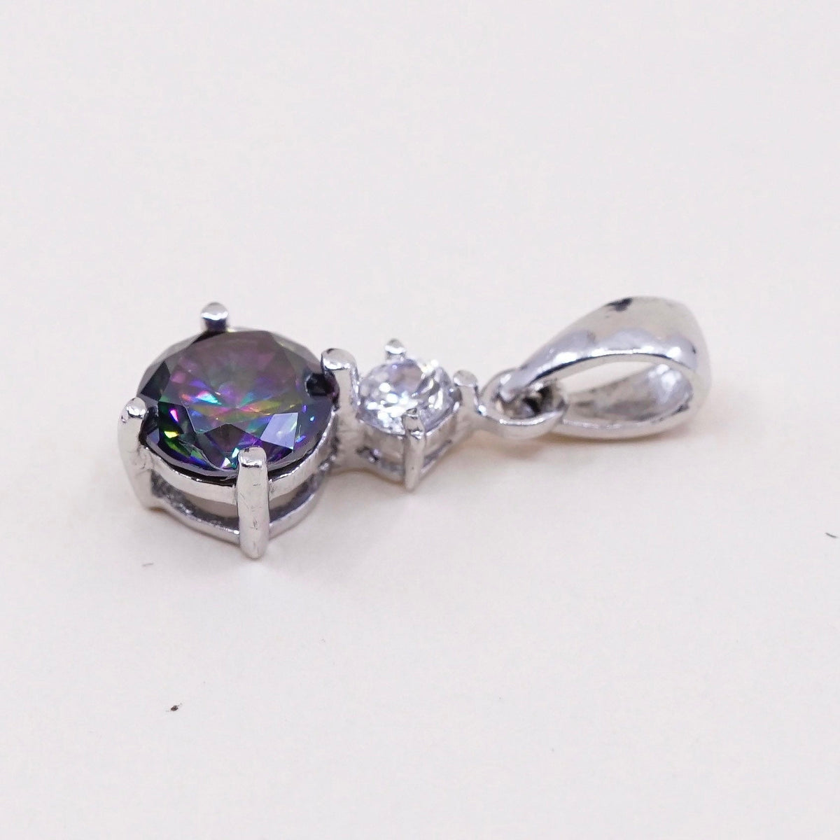 Vintage Sterling silver pendant, 925 silver with rainbow topaz and Cz