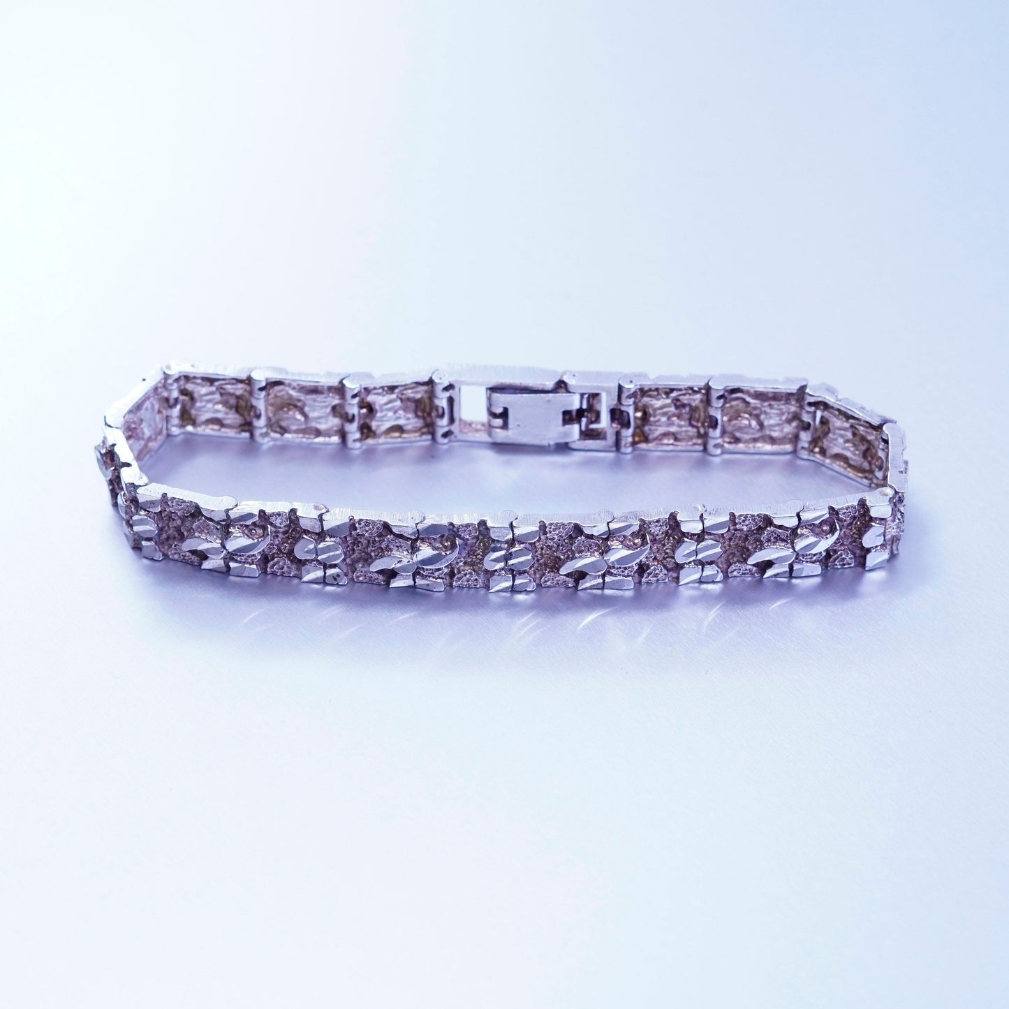 7”, Vintage Sterling 925 silver handmade textured tennis bracelet chain