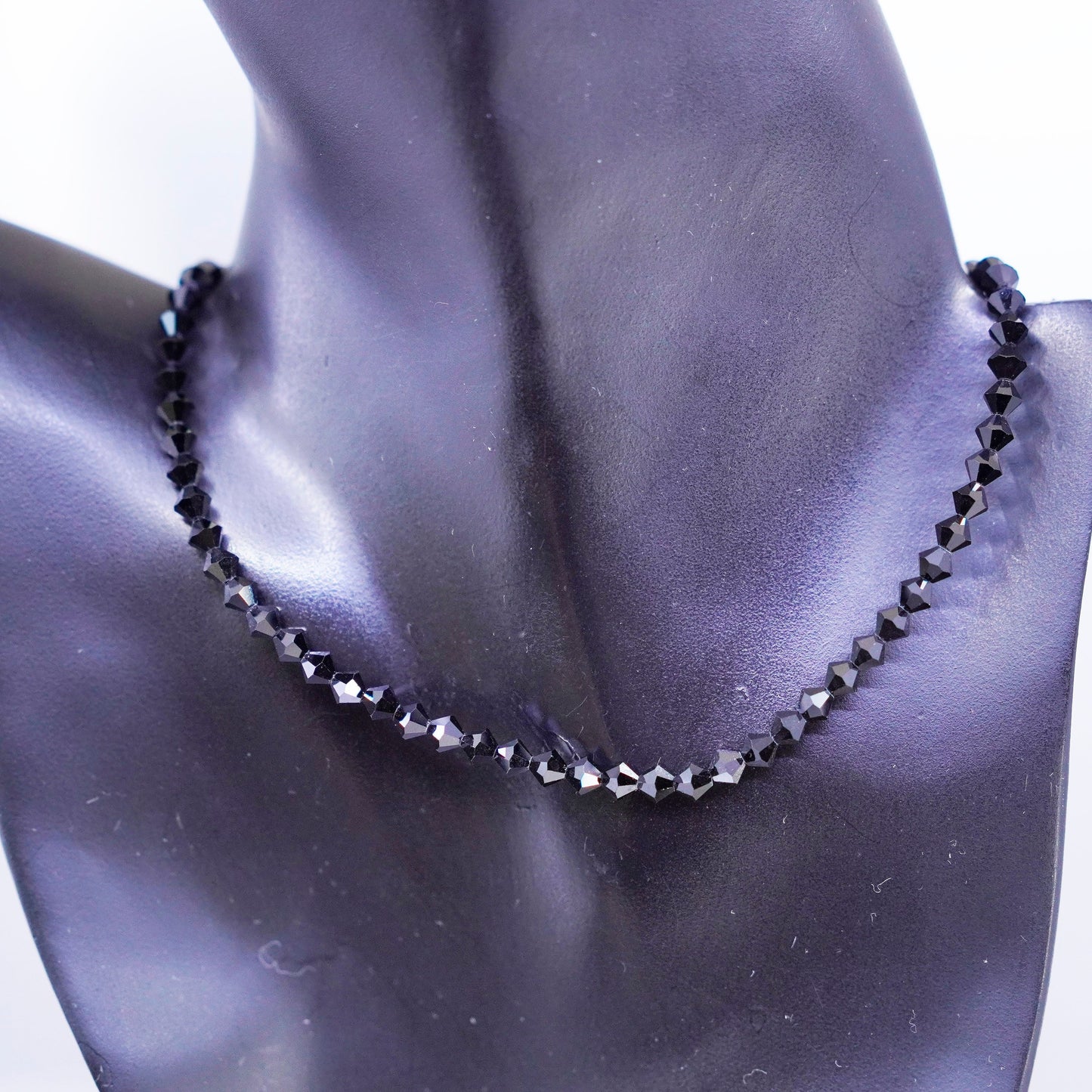 15+2.5”, vintage Sterling silver 925 handmade necklace with obsidian bead