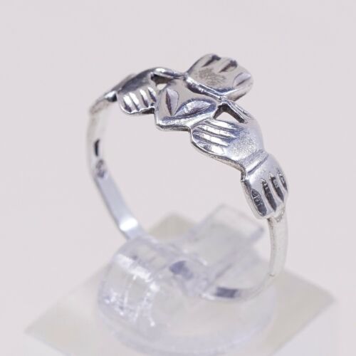 Size 10.25, Vtg Irish Sterling Silver Handmade Ring, 925 Band W/ claddagh Heart