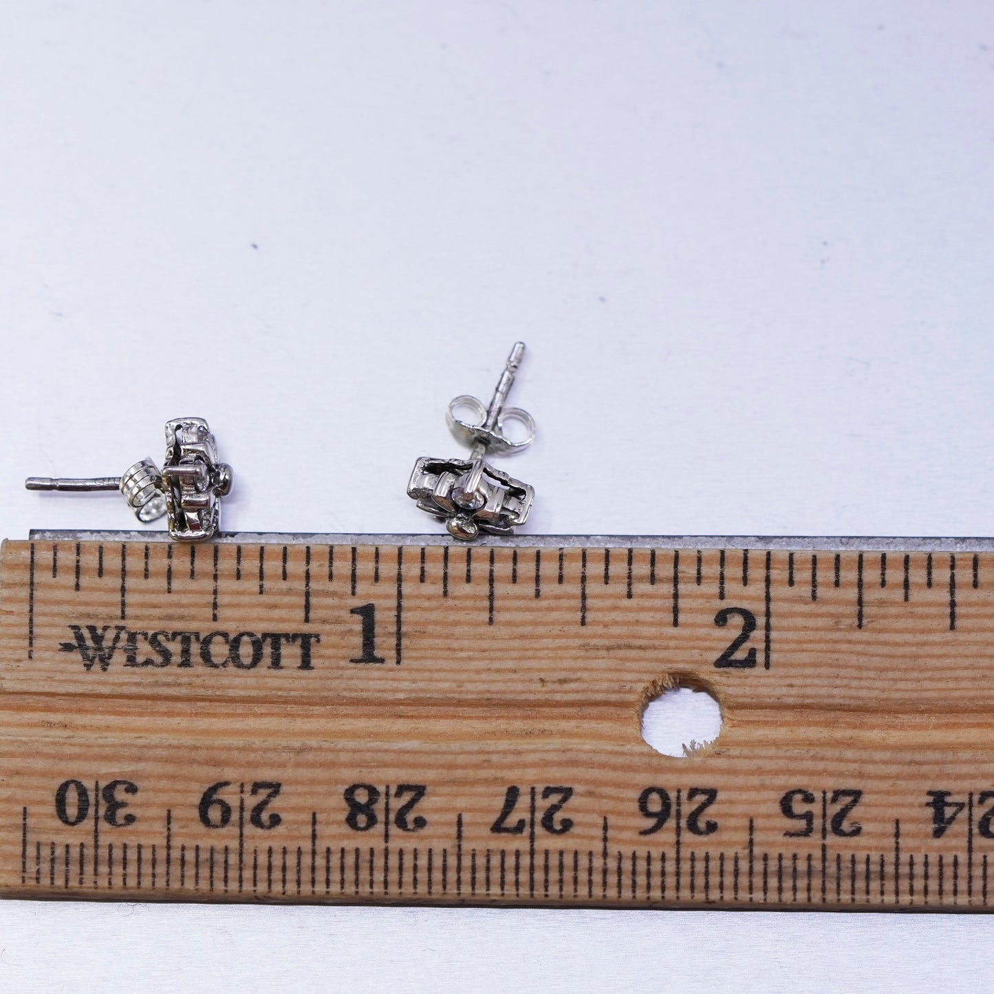 Vintage Sterling 925 silver handmade earrings, flower studs with cz