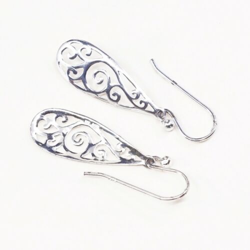 Vtg Sterling 925 Silver Handmade Filigree Teardrop Shaped Earrings