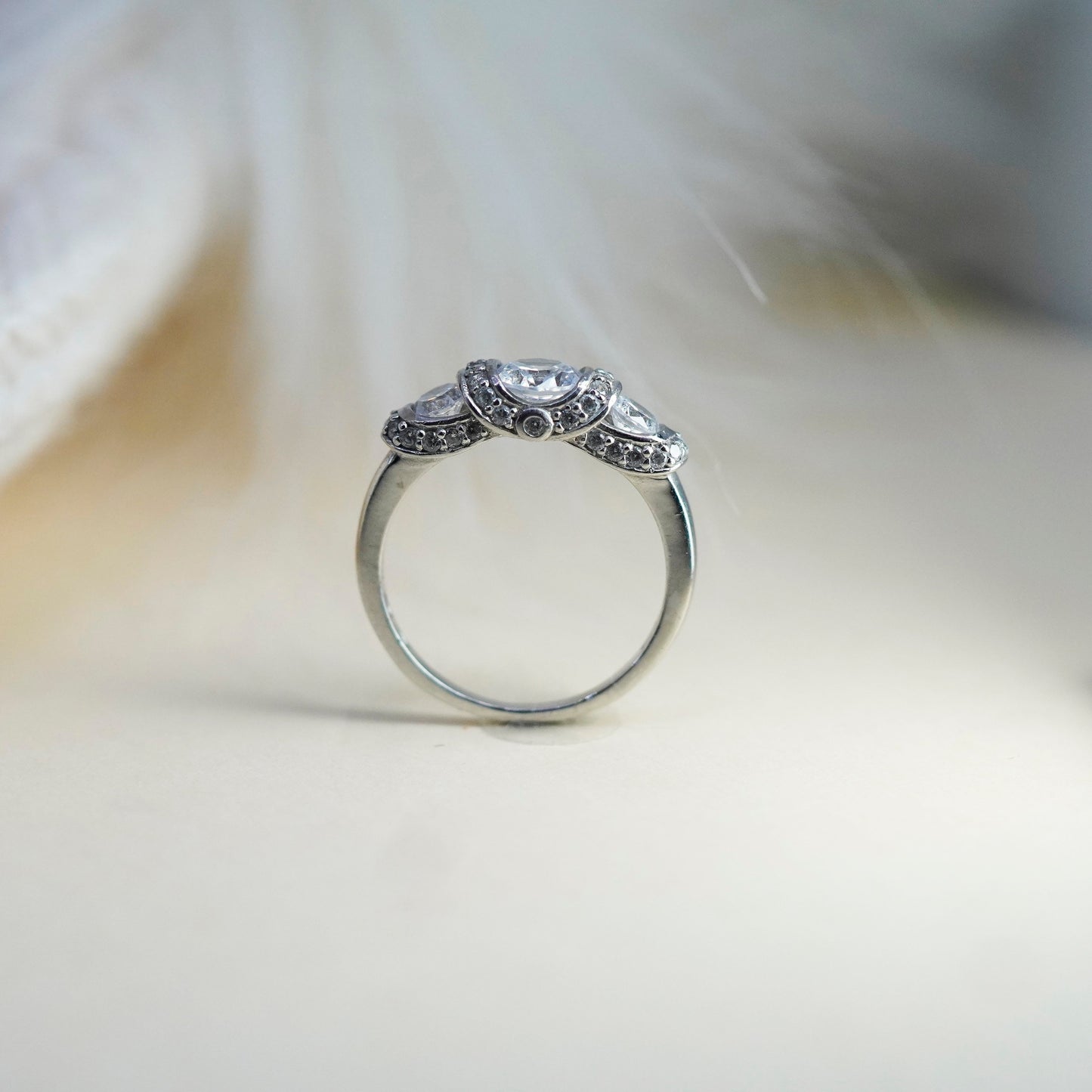 Size 8.25, vintage jewelry, sterling 925 silver cluster crystal engagement ring