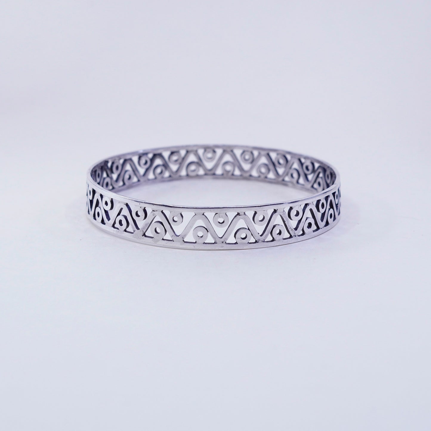 8”, vintage Taxco sterling silver handmade bracelet, 925 bangle with filigree