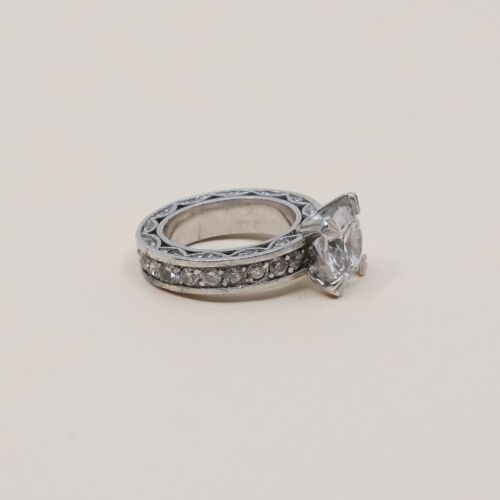 Sz 7, Vtg Sterling Silver Ring, 925 Silver Engagement Ring W/ Crystal