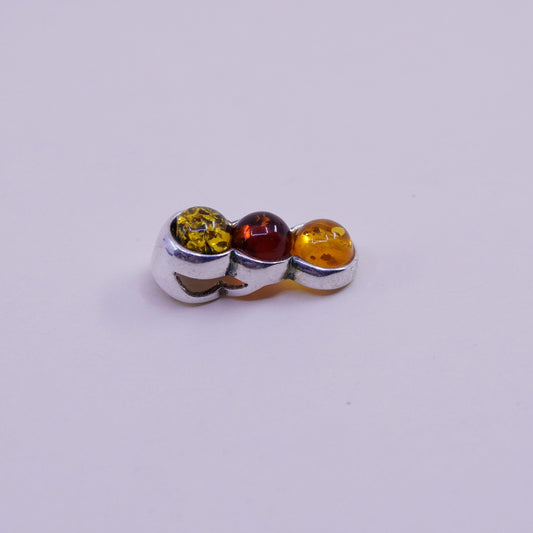 Vintage sterling 925 silver handmade pendant with oval amber