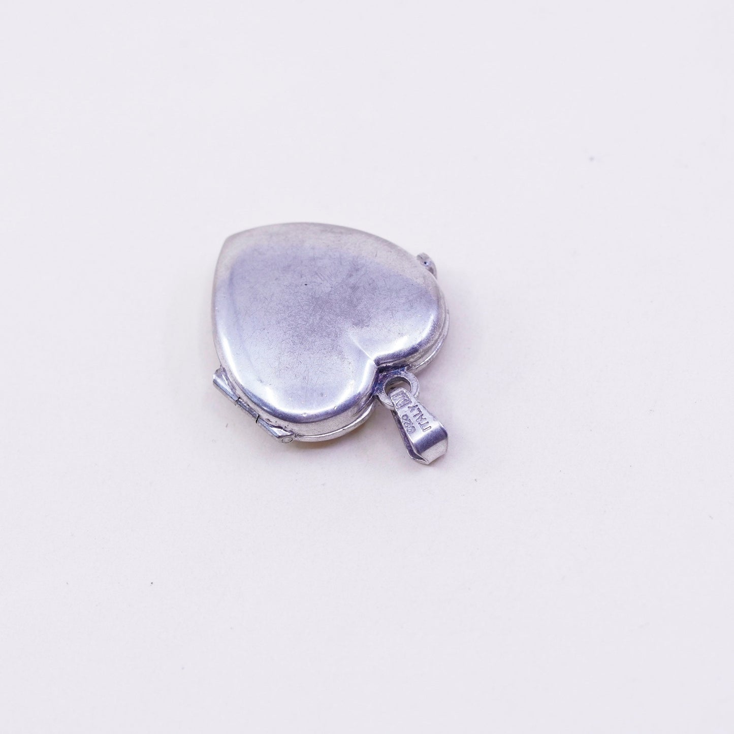Vintage sterling silver photo locket charm pendant, textured 925 heart