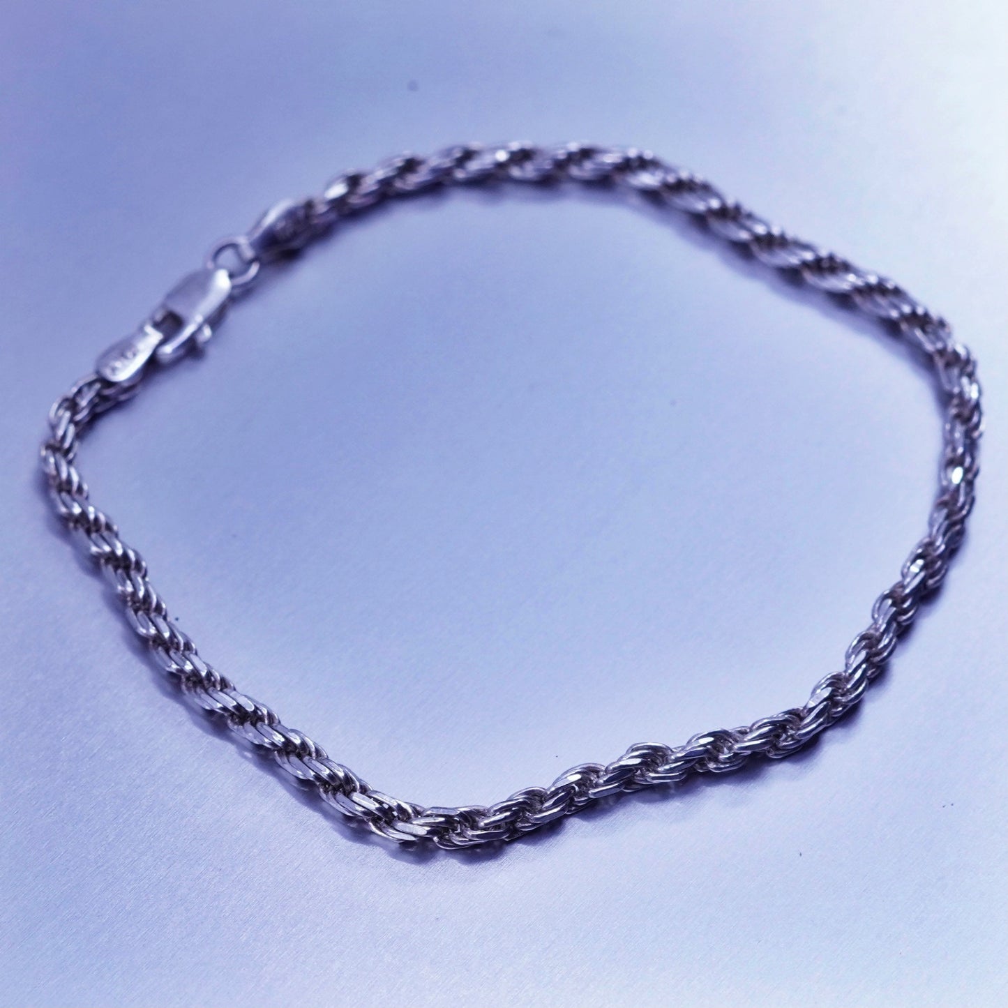 8”, 2mm, Vintage Italy Sterling 925 silver handmade bracelet, rope chain