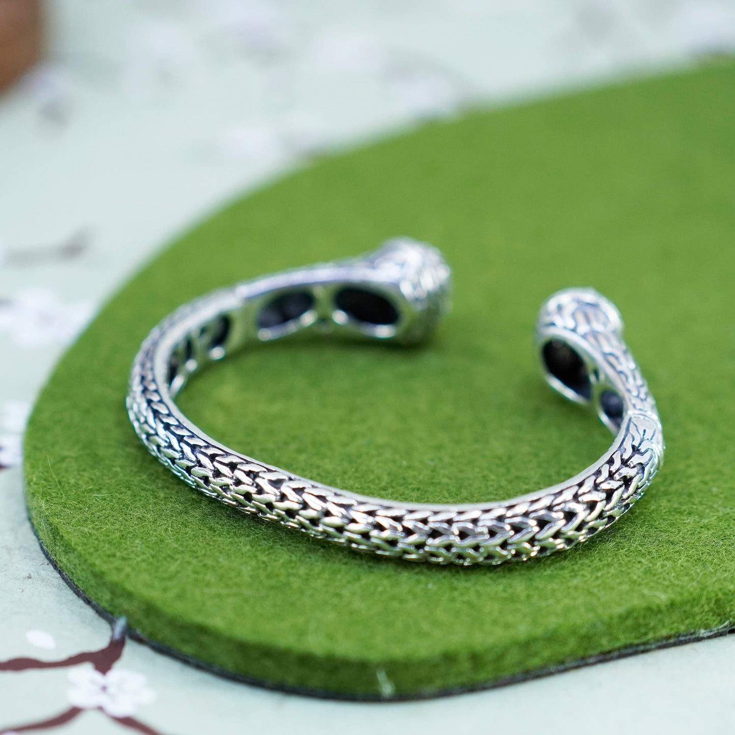 6.5”, Sterling silver bracelet, handmade 925 wheat cable cuff with cluster cz