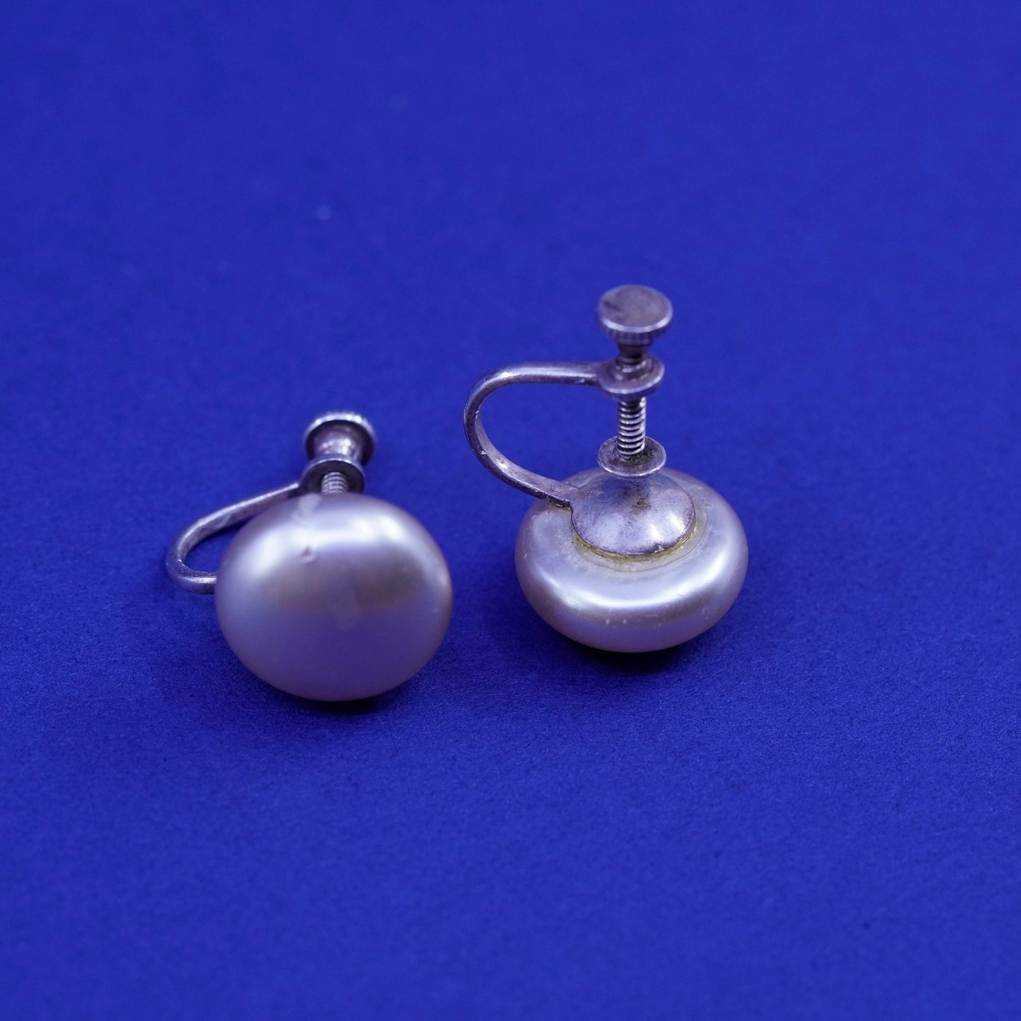 Vintage Sterling 925 silver screw back earrings with faux pearl