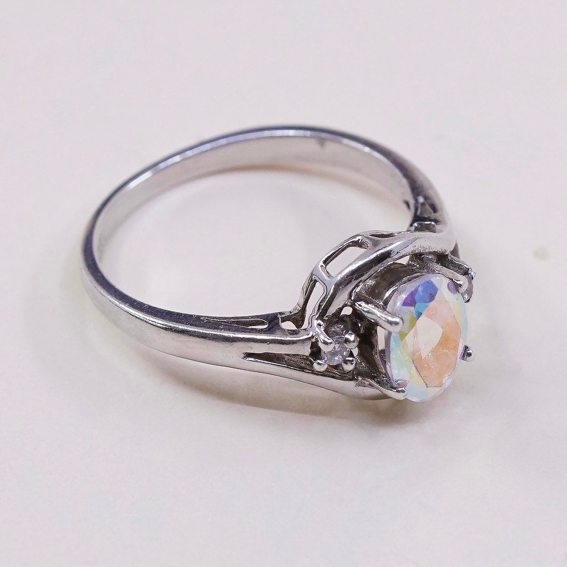 sz 5, Sterling silver ring 925 silver CZ cluster details engagement ring